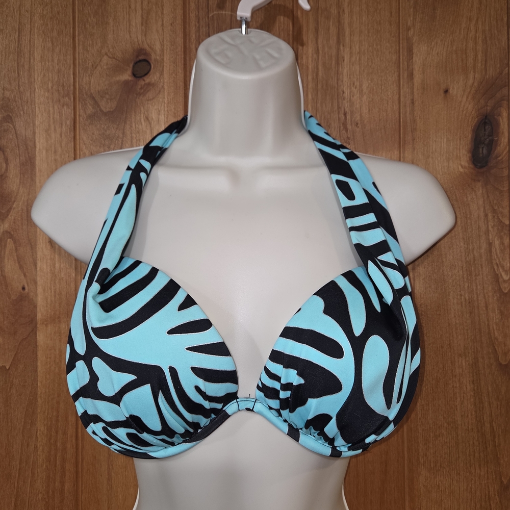 VENUS Black and Light Blue Bikini Top